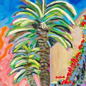 Original Painting Colorful Palm Trees & Bougainvillea Western Sunset Abstract